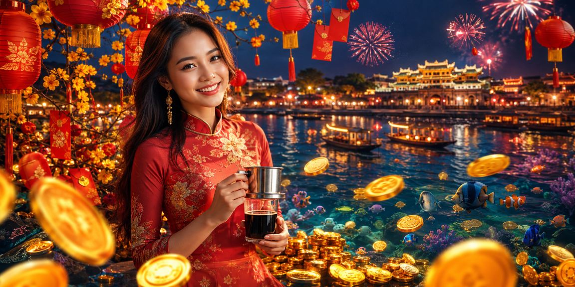 Người dùng Huế uống cà phê và mở ứng dụng cược trên điện thoại với phong bao đỏ may mắn
